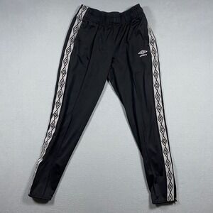 Umbro Track Pants Mens Small Black Diamond Logo Tape Side Stripe Ankle Zip